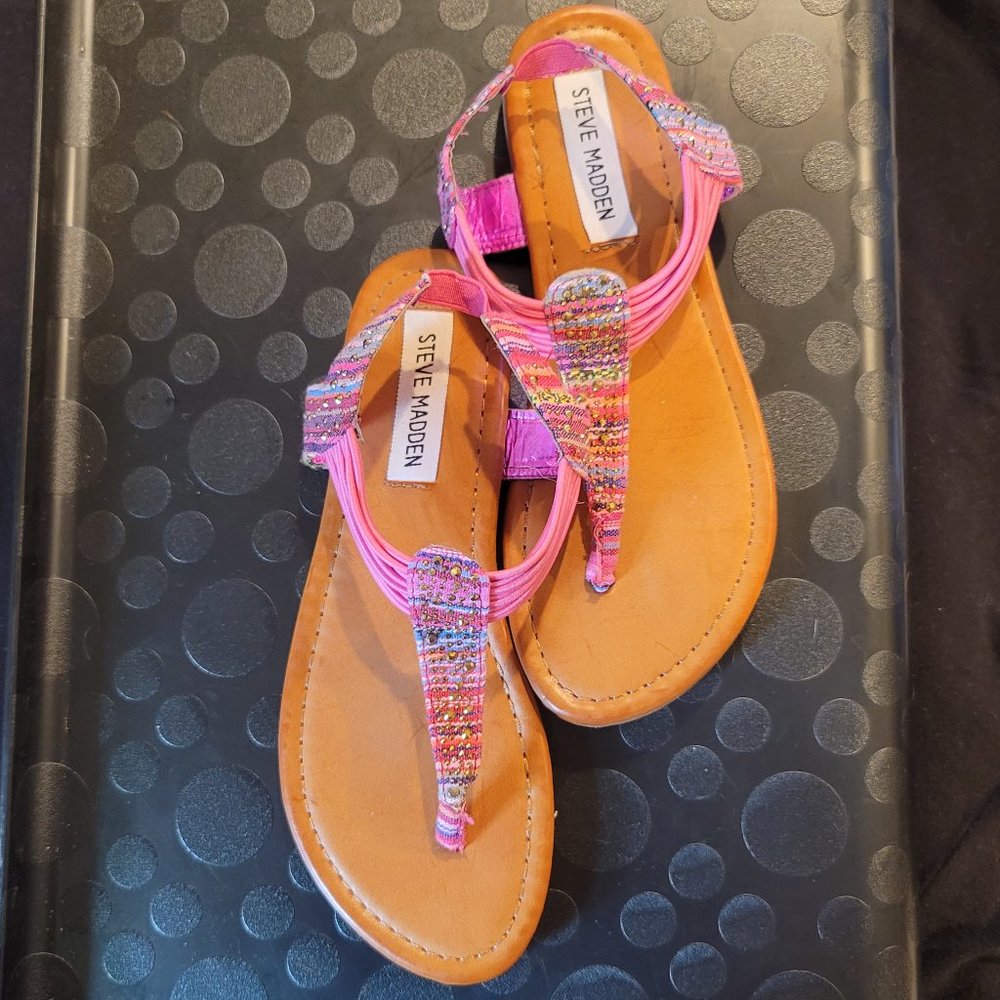 Steve Madden Girls Size 3 Rhinestone Embellished Ankle Strap Sandals ~ Pink
